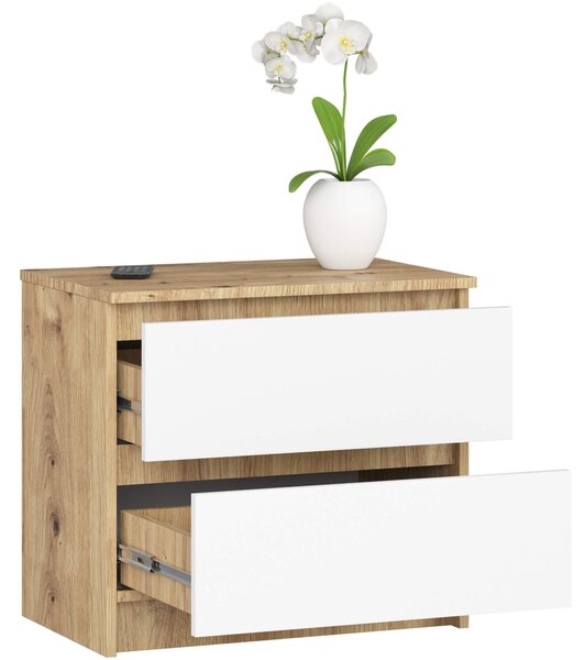 Ak furniture Komoda Kuba 60 cm - 2 zásuvky dub artisan/biela
