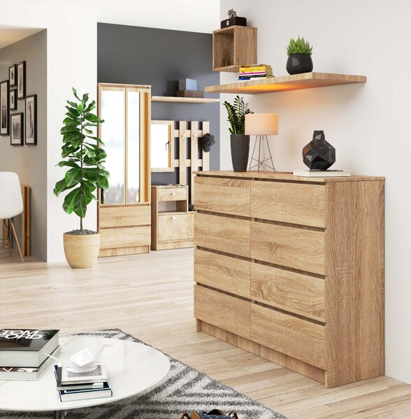 Ak furniture Komoda Kuba 120 cm 8 zásuviek dub sonoma