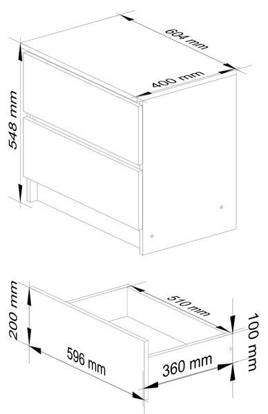 Ak furniture Komoda Kuba 60 cm - 2 zásuvky biela/grafitová