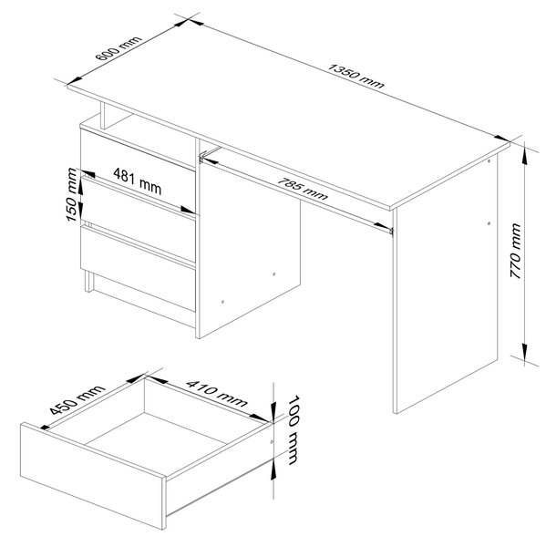 Ak furniture Volně stojící psací stůl CLP 135 cm dub sonoma/bílý