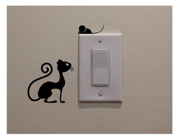 Dekoratívna samolepka Cat & Mouse, výška 11 cm