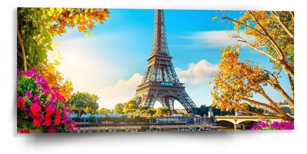 Sablio Obraz Paríž Eiffelova veža Flowers - 110x50 cm