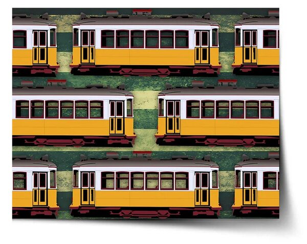 Sablio Plagát Lisabonské historické električky Zelený Pattern - 60x40 cm