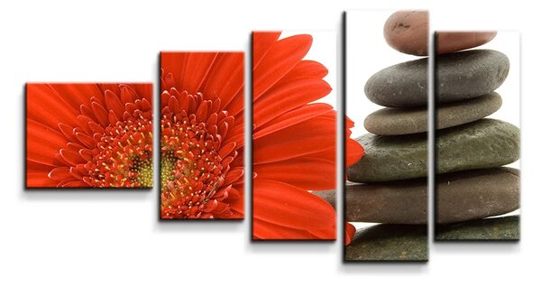 Sablio Obraz - 5-dílný Gerbera s kameňmi - 100x60 cm