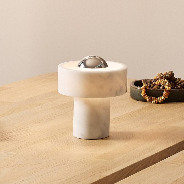 Tom Dixon stolová LED lampa Stone, strieborná, 19 cm, Biela / opálová, Obývacia izba / jedáleň, Kameň, Dizajn, Stojacie svietidlo