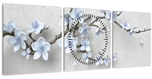Obraz modrých kvetov (s hodinami) (90x30 cm)