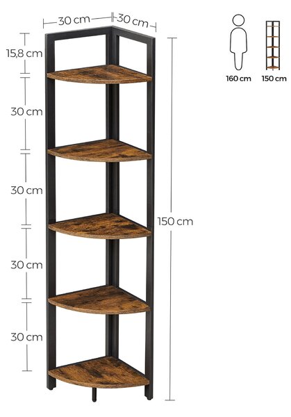 ROHOVÝ REGÁL, hnedá, čierna, uhlíková oceľ, 30/150/30 cm Boxxx - Online Only drobný nábytok, Online Only