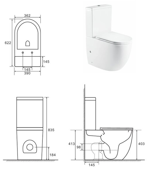 Cersanit Remo Oval, oválne kompaktné wc s WC sedadlom, vírivé splachovanie, biela lesklá, K3030-001