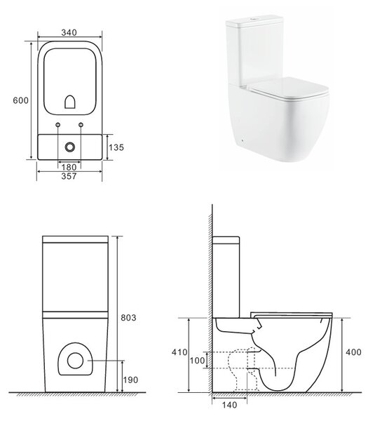 Cersanit Remo Square, hranaté kompaktné wc s WC sedadlom, vírivé splachovanie, biela lesklá, K3029-001