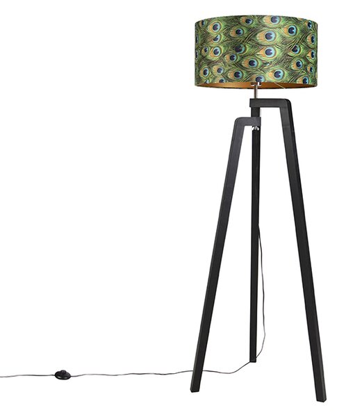 Stojací lampa statív čierna s tienidlom páv design 50 cm - Puros