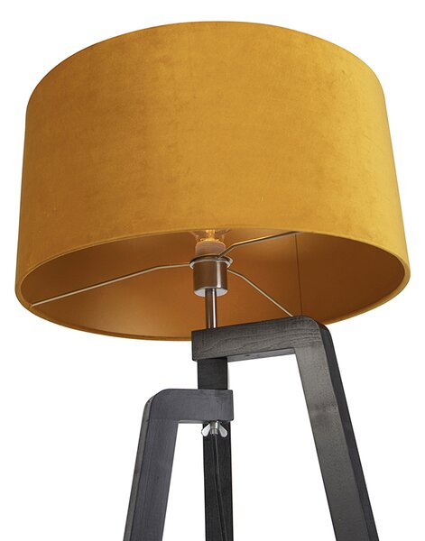 Stojaca lampa trojnožka čierna so žltým tienidlom a zlatom 50 cm - Puros