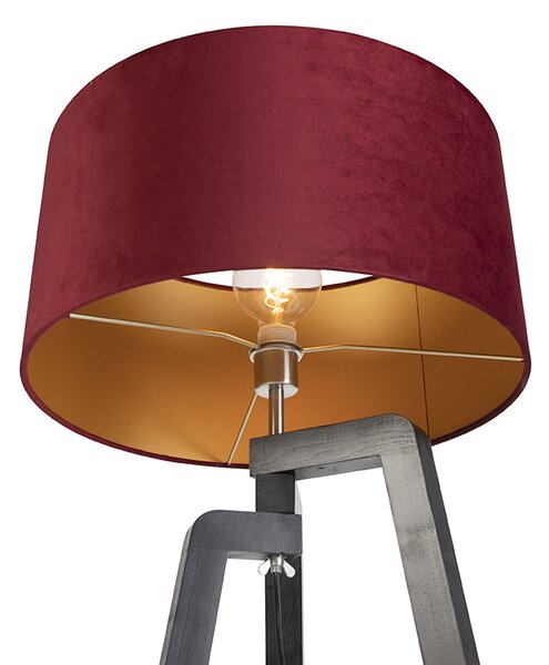 Stojaca lampa trojnožka čierna s červeným tienidlom a zlatom 50 cm - Puros