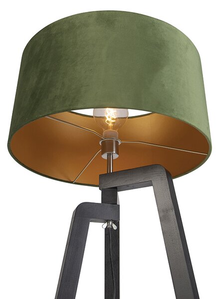 Stojaca lampa trojnožka čierna so zeleným tienidlom a zlatom 50 cm - Puros