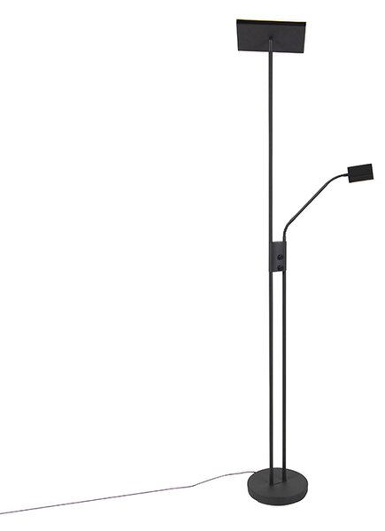 Moderná stojaca lampa čierna vrátane LED a stmievača s lampou na čítanie - Jazzy