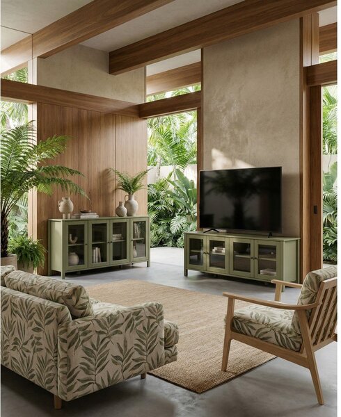 Zelený TV stolík z borovicového dreva 150x50x40 cm Alessandra – Marckeric