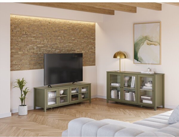 Zelený TV stolík z borovicového dreva 150x50x40 cm Alessandra – Marckeric