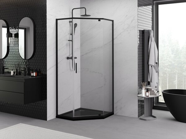 Mexen Exo-R pěťhranná sprchová kabína výklopná 90 x 90 cm, transparentná, čierna - 812-090-090-70-00