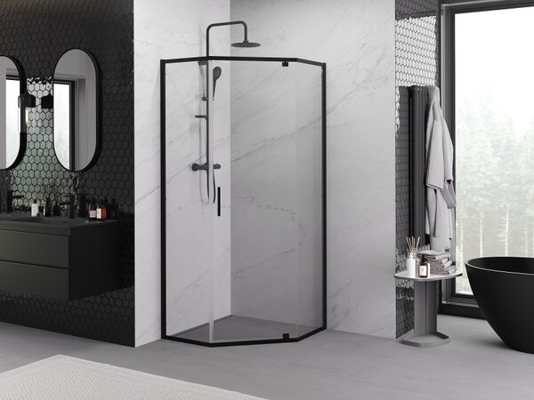Mexen Exo-R pěťhranná sprchová kabína výklopná 90 x 90 cm, transparentná, čierna - 812-090-090-70-00