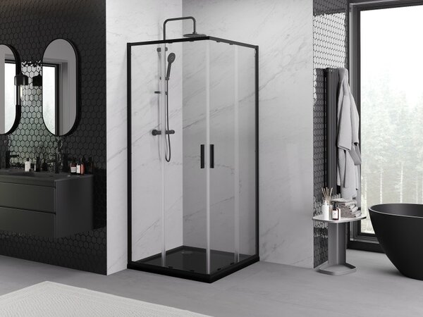 Mexen Exo-S Duo štvorcový sprchovací kút s posuvnými dverami 80 x 80 cm, transparentný, čierny - 8111-080-080-70-00