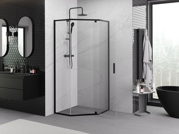 Mexen Exo-R pěťhranná sprchová kabína výklopná 90 x 90 cm, transparentná, čierna - 812-090-090-70-00