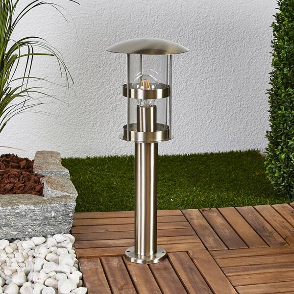 Lindby Stojaca lampa Noemi, sivá, nerezová oceľ, 50 cm, IP44, Hliník / sivá / zinok, Nehrdzavejúca oceľ, Moderný, Vonkajčie stĺpové osvetlenie