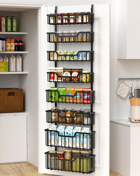 8-stupňový kuchynský organizér - Kovová polica - Nastaviteľné košíky - Dverový organizér