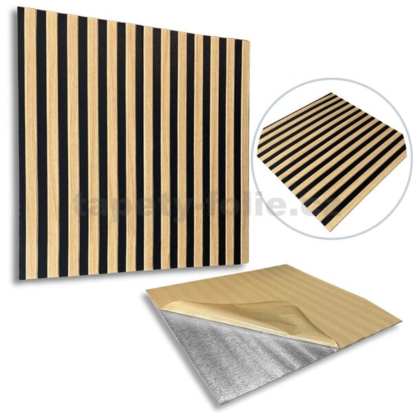 Samolepiace panely na stenu PE2, cena za kus, rozmer 66,5 cm x 66,5 cm, lamely svetlo hnedé, IMPOL TRADE