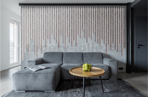 Akustické dekoračné panely dub sonoma 3D lamely na sivom filcovom podklade 270 x 30 cm
