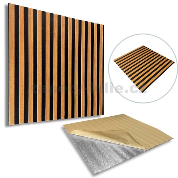 Samolepiace panely na stenu PE1, cena za kus, rozmer 66,5 cm x 66,5 cm, lamely hnedé, IMPOL TRADE