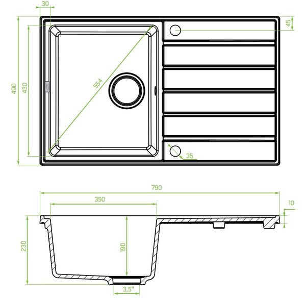 Laveo Margarita, 1-komorový granitový drez 790x490x230 mm, béžová, LAV-SBM_411T