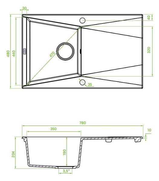 Laveo Grenada, 1-komorový granitový drez 780x480x204 mm, šedá, LAV-SBG_511T