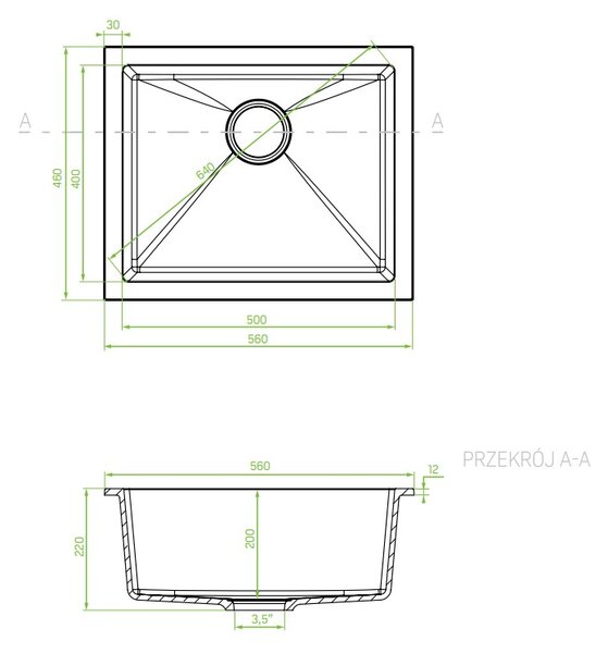 Laveo Ibiza, 1-komorový granitový drez 560x460x220 mm, béžová, LAV-SBI_410U