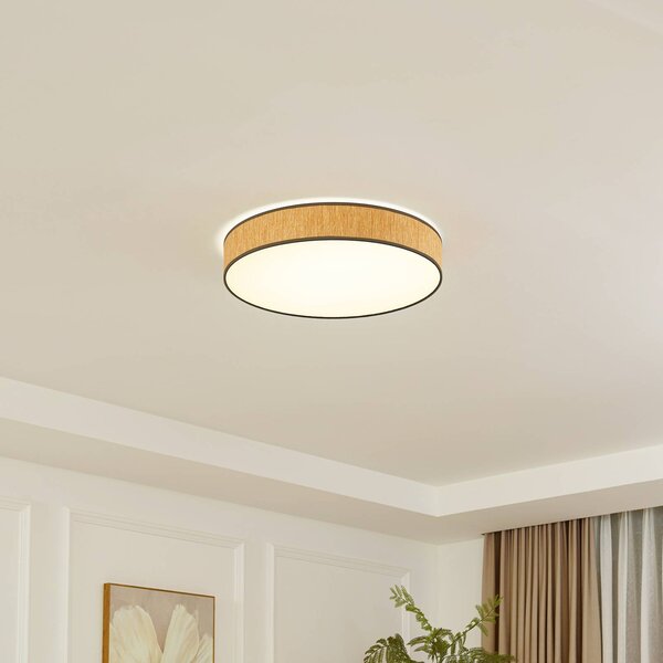 Lindby LED stropné svietidlo Jutis, béžová farba, morské riasy, Ø 50 cm, Svetlé drevo, Obývacia izba / jedáleň, Drevo, Moderný, Závesné svietidlo