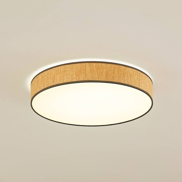 Lindby LED stropné svietidlo Jutis, béžová farba, morské riasy, Ø 50 cm, Svetlé drevo, Obývacia izba / jedáleň, Drevo, Moderný, Závesné svietidlo