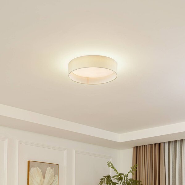 Lindby LED stropné svietidlo Eilif, látka, biela, Ø 40 cm,, Krémová / jantárovo žltá, Obývacia izba / jedáleň, Textil / látka / hodváb, Moderný, Závesné svietidlo