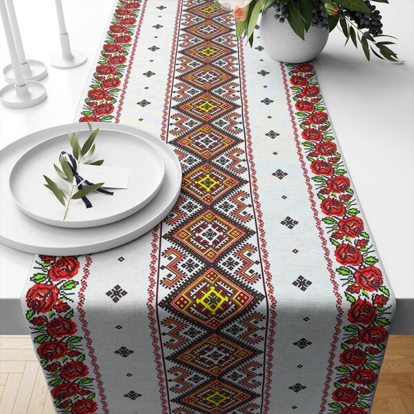 Ervi bavlnený behúň na stôl - tradyčná výšivka print