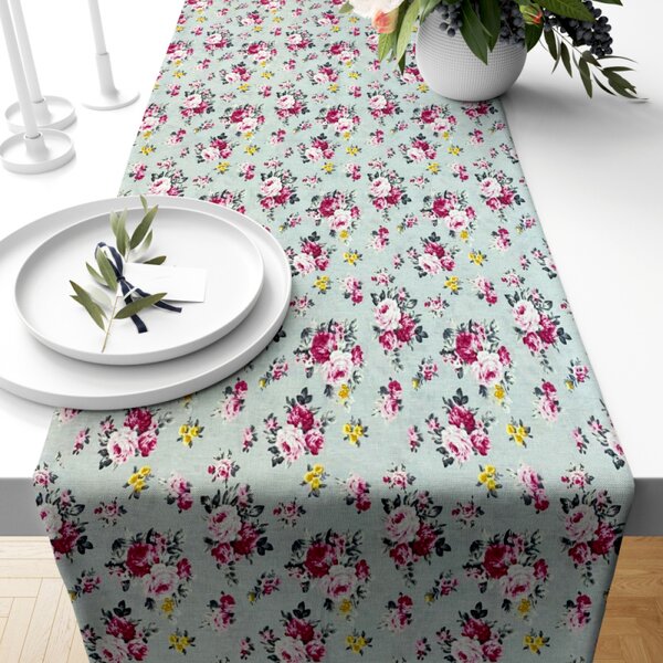 Ervi bavlnený behúň na stôl - Ružičky na šedom