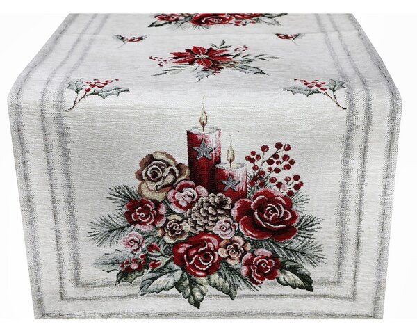 Vianočný gobelínový behúň na stôl Vianočná svieca Chenille IT015 Farba Viacfarebná Rozmery 40x130 cm