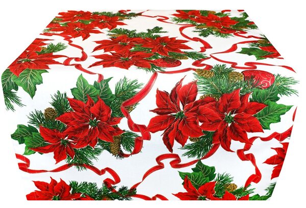 Vianočný behúň na stôl Vianočná ruža na bielom Farba Červená Rozmery 40x140 cm