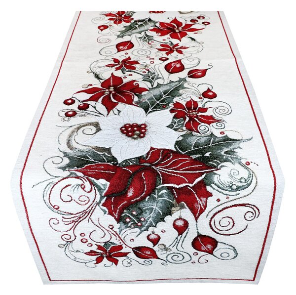 Vianočný gobelínový behúň na stôl Vianočná ruža Chenille IT040 Farba Viacfarebná Rozmery 40x130 cm