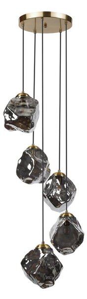 Luster na lanku CRISTAL 5xE14/15W/230V mosadz/dymová čierna