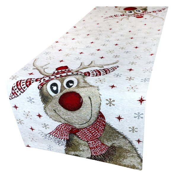 Vianočný gobelínový behúň na stôl Veselý Sobík Chenille IT031 Farba Béžová Rozmery 40x130 cm