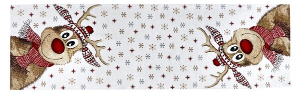 Vianočný gobelínový behúň na stôl Veselý Sobík Chenille IT031 Farba Béžová Rozmery 40x130 cm
