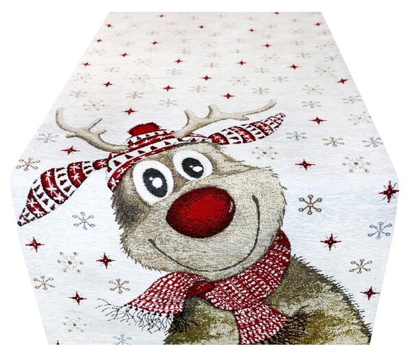 Vianočný gobelínový behúň na stôl Veselý Sobík Chenille IT031 Farba Béžová Rozmery 40x130 cm