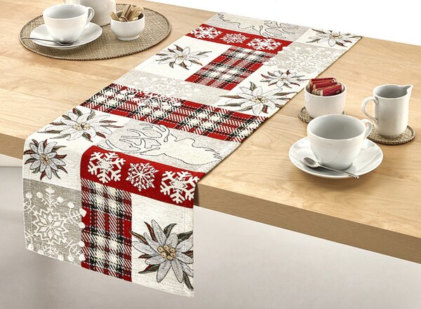Vianočný gobelínový behúň na stôl „Červená elegancia“ Chenille IT041 Farba Viacfarebná Rozmery 40x130 cm