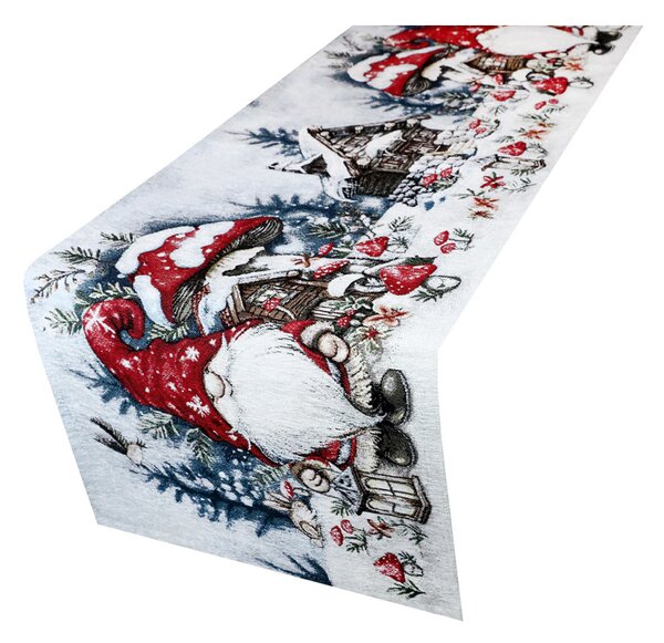 Vianočný gobelínový behúň na stôl Hubový škriatok Chenille IT039 Farba Viacfarebná Rozmery 40x130 cm