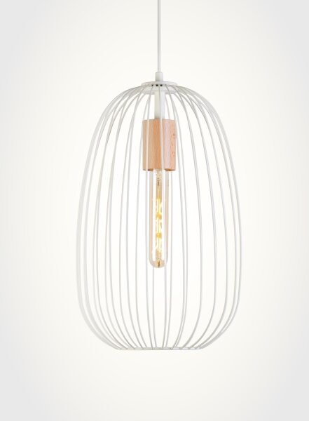 Luster na lanku OVELLA 1xE27/15W/230V, priemer 25 cm, krémová/borovica