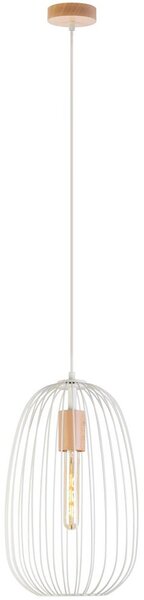 Luster na lanku OVELLA 1xE27/15W/230V, priemer 25 cm, krémová/borovica