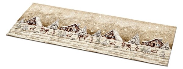 Vianočný gobelínový behúň na stôl Zasnežená krajinka v béžovom Chenille IT030 Farba Béžová Rozmery 40x130 cm