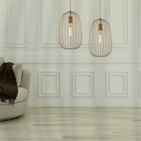 Luster na lanku OVELLA 1xE27/15W/230V, priemer 25 cm, krémová/borovica